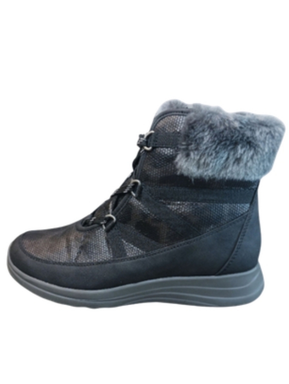 Kim Rogers Boots Women's 6 Black Faux Fur Winter Hiking Casual Zipper Boots